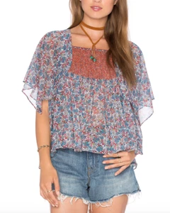 CYNTHIA VINCENT MULTICOLOR FLORAL PRINT SCARF SLEEVE CREPE TOP CAMI Sz S - Picture 1 of 8