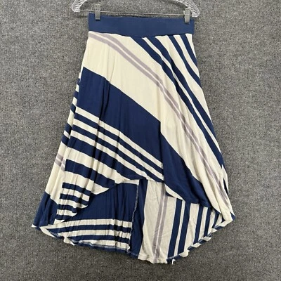 Bordeaux Skirt Womens S Blue Striped A-Line Pull On Hi Low Flowy 90s Ladies - Image 1 of 4