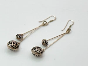 Vintage Sterling Silver Earrings 925 Jewellery Filigree Balls Dangle Drop Long - Picture 1 of 8