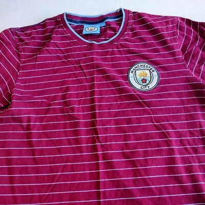 Manchester City Fanatics T Shirt Mens M Maroon Blue Stripe Cotton Premier League - Image 1 of 4