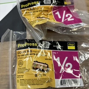 2 Pk) Viega ProPress 1/2 in. Press Copper Coupling with Stop 77220, NEW - Picture 1 of 1