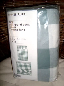 IKEA Emmie Ruta Green Duvet Cover Buffalo Checked Reversible Stripe KING NIP NEW - Picture 1 of 9