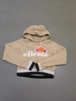 Ellesse женщин графический укороченный толстовка с капюшоном джемпер средний бежевый хлопок - Изображение 1 из 4