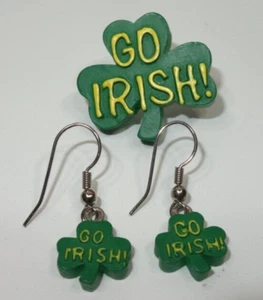 Go Irish Shamrock Dangle Drop Earrings Brooch Pin St.Patrick's Day Set - Picture 1 of 4