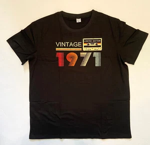 T-Shirt Vintage 1971 Cassette Tape Limited Edition 52nd Birthday Black XL NEW - Picture 1 of 3