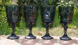 Vintage Fostoria Virginia Dunkelblau Kobalt Weingläser Kelche 6oz 4er Set - Bild 1 von 6