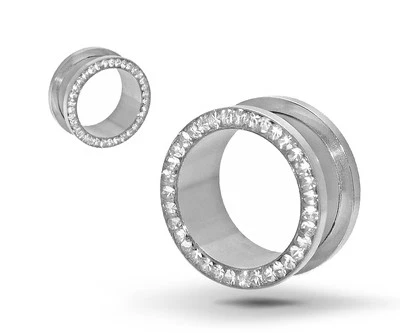 Tapones túnel oreja acero quirúrgico tono plata BDJ0185 silicona sobre circonita cúbica Foto 1 de 4