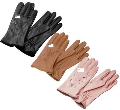 BNWT PLAYBOY BUNNY PRINT LEATHER GLOVES BROWN OR BLACK NEW - Image 1 of 2