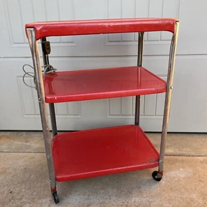 Vintage Cosco Kitchen Utility Bar Cart- 3 Tier Red Chrome - Picture 1 of 9