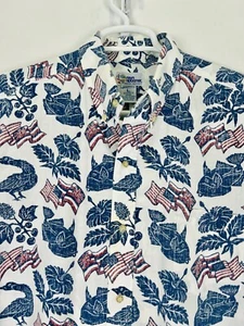REYN SPOONER HAWAII USA FLAG Fish Goose HAWAIIAN SHIRT L Patriotic **DISCOLORED - Picture 1 of 17
