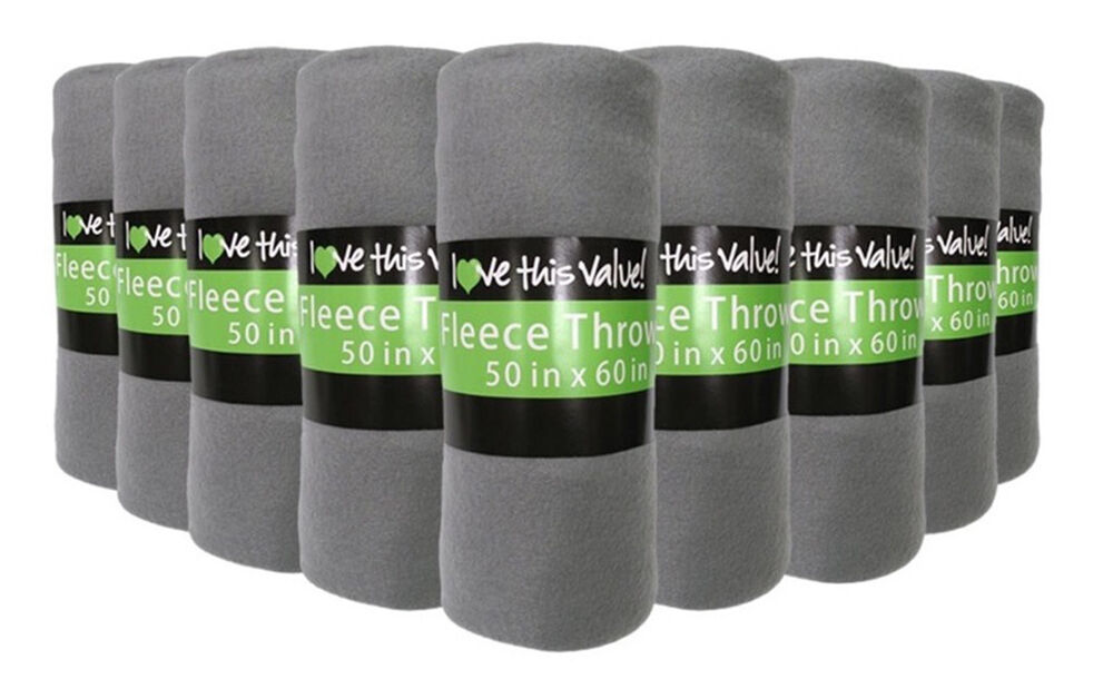 24 Pack Soft Warm Fleece Blanket or Throw Blanket - 50 x 60 Inch Grey