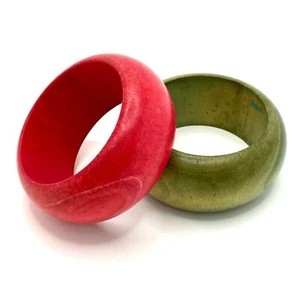 Lot of 2 Boho Stained Wood Bangle Bracelets Pink Green Set Wide Chunky Cuff - Picture 1 of 9
