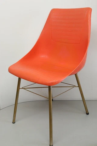 Vintage Orange Bucket Chair Hard Plastic 1960s Mid Century Modern Retro Gold Leg Cover
