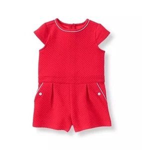 Janie and Jack Poppy Garden Red Quilted Romper Button Back Pockets Girl’s Size 6 - Picture 1 of 7