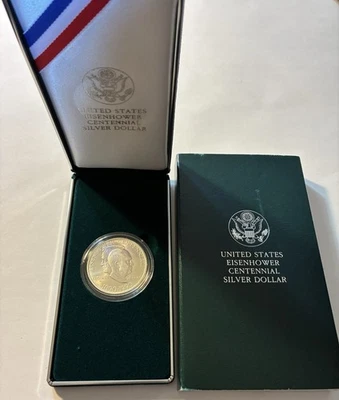 1990 W Eisenhower US Mint Commerative Uncircullated Silver Dollar - Image 1 of 4