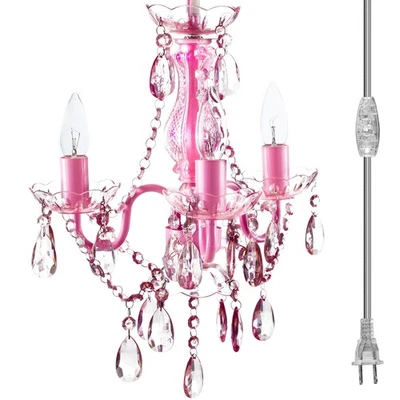 The Original Brink House Plug-in 3 Light Pink Hanging Swag Chandelier H17”xW1... - Image 1 of 4