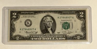 1976 K Series $2 Dollar Bill. RARE Low Serial Number. Seal ERROR. - Image 1 of 4