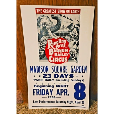 Vintage 1938 Poster Ringling Bros. & Barnum Bailey Circus Madison Square Gardens - Image 1 of 2