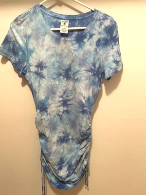 Victoria’s Secret PINK Ruched Side Blue Tie Dye Short Sleeve Mini Dress L Beach - Image 1 of 4