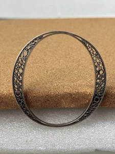 Rare Vintage Modernist Brutalist Tube Sterling Silver Bangle Bracelet - Picture 1 of 21