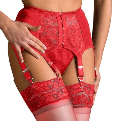 Sexy Black Floral Lace Garter Belt 6 Straps Suspender Belt Plus Size Lingerie - Image 1 of 4