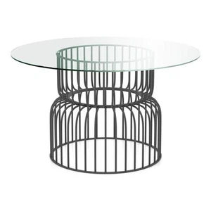 Bowery Hill Transitional Glass Top Dining Table in Gun Metal - Picture 1 of 6