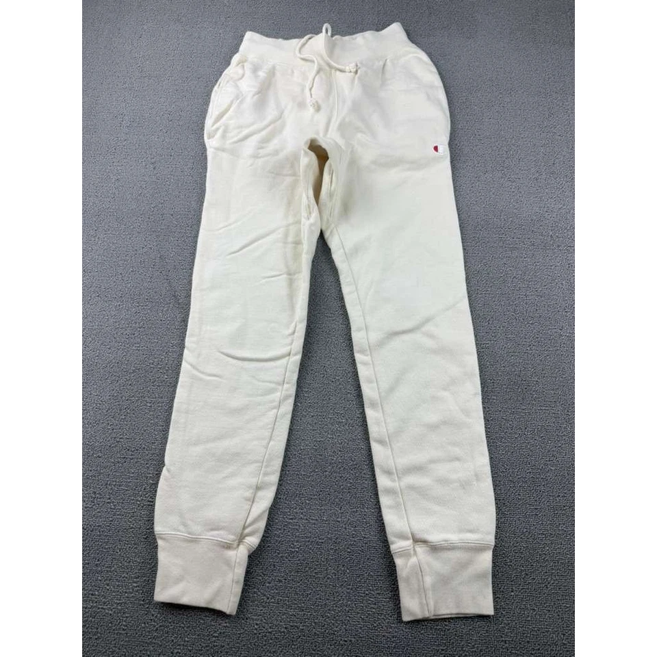 Pantalones deportivos Champion tejido inverso para mujer S blancos parche con logotipo de jogger cordón Foto 1 de 4