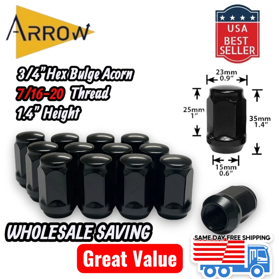 Tuercas de extremo cerrado abultadas bellota negras 7/16-20 ajuste al por mayor: modelos Chevrolet Foto 1 de 1