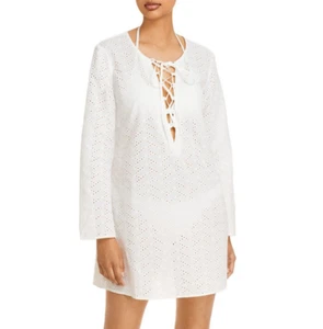 Aqua Swim Cotton Eyelet Tunic Swim Cover-Up White Size Xs 3016 - Picture 1 of 2