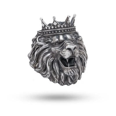 Anello Da Uomo Con Corona Del Re Leone In Argento Sterling 925 E Ciondolo - Immagine 1 di 4