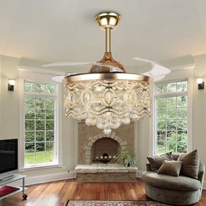 42"Crystal Fandelier Fan Lights Modern Ceiling Fan with Light and Remote Fan - Picture 1 of 17