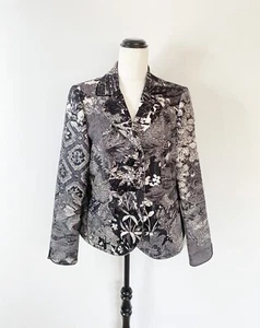 TH. MARRÓN Alemania Floral Seda Manga Larga Bolsillo Chaqueta Blazer / 42 / AU 12, 14 - Imagen 1 de 11