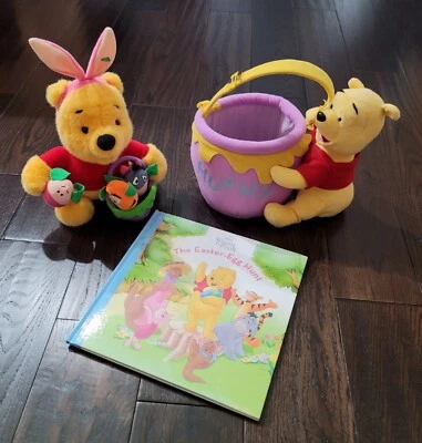 WINNIE THE POOH Easter LOT 2 Plush 9" & 12" Winnie The Pooh EASTER-EGG Hunt BOOK - Image 1 of 4