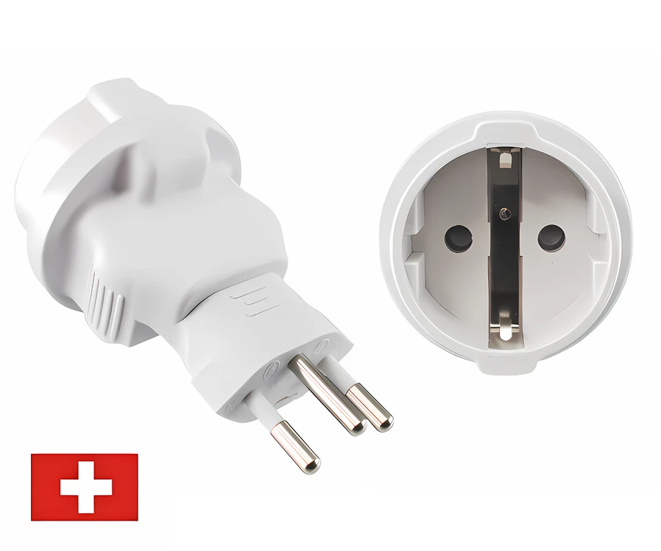 DINIC Reisestecker für die Schweiz, Adapter mit Sicherung 10A, weiß - Bild 1 von 4