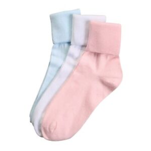 buster brown Womens 100% Cotton Socks Fold Over Bobby Socks Ankle Socks 3 Pai...