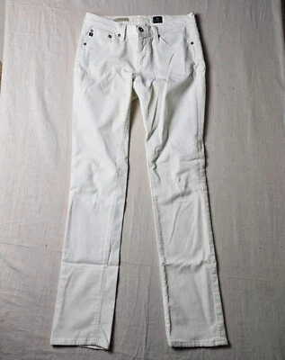 Pantalones de mezclilla AG Stevie ajustados para mujer rectos enrollables 27R blancos bordados a rayas Foto 1 de 4