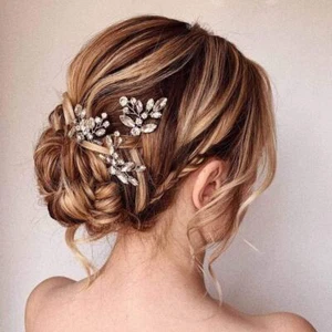Bride Wedding Crystal Hair Pins Flower Bridal Hair Pieces Wedding Hair Access... - Picture 1 of 9