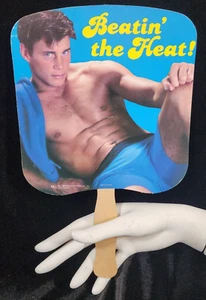 Beatin' the Heat! Sexy Hunk Man Paper Fan on a stick American Postcard Co. 1984 - Picture 1 of 7