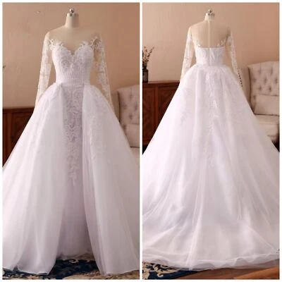 Luxury Mermaid Wedding Dresses With Detachable Train Long Sleeves Bridal Gowns - Image 1 of 4