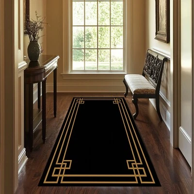 Золотая черная дорожка, золотой черный длинный ковер, входной ковер, противоскользящая дорожка, дорожка для прихожей - Изображение 1 из 4