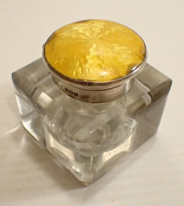 Antique Henry Clifford Davis Sterling Silver Mounted Inkwell - Enamel Guilloche - Picture 1 of 17