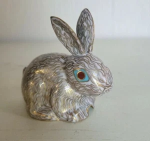 Vintage Cloisonne Brass and Enamel White Rabbit Easter Bunny Figurine  - Picture 1 of 8