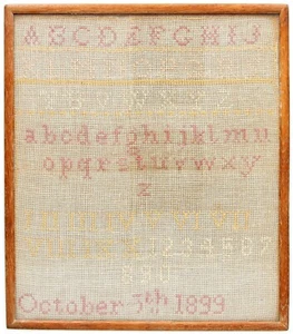 ANTIQUE 19th Century VICTORIAN TEXTILE SAMPLER Framed 1899 - Picture 1 of 5