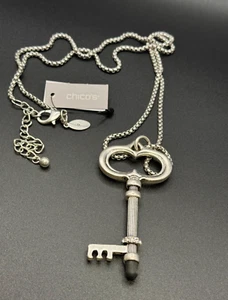CHICO'S Silver Tone Large Skeleton Key Pendant Necklace - Picture 1 of 1