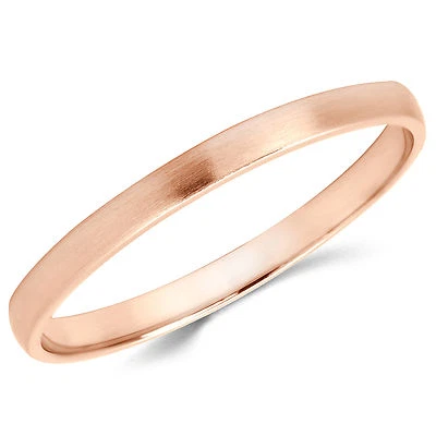 Anillo de alianza de boda sólido de oro rosa de 14K de 2 mm con acabado de cepillo liso para hombre y mujer Foto 1 de 4
