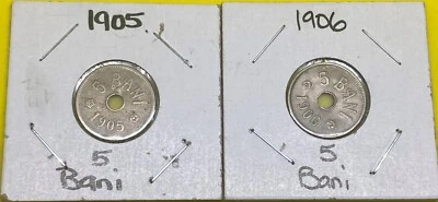 1905 & 1906 Romania Copper Nickel 5 Bani Coin Lot - Image 1 of 4
