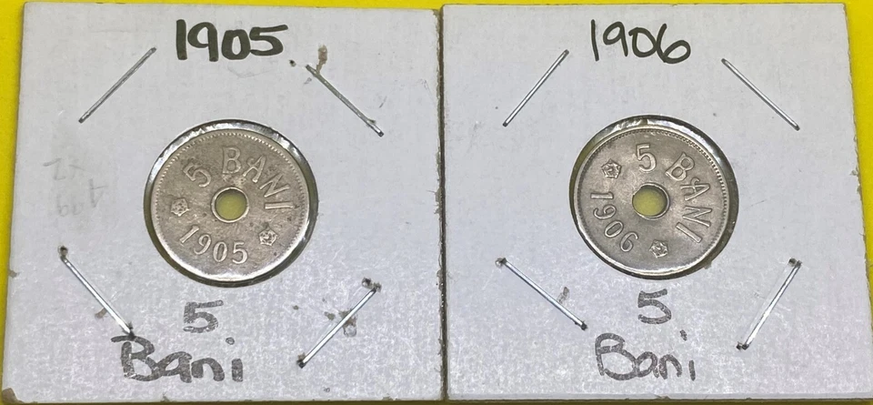 1905 & 1906 Romania Copper Nickel 5 Bani Coin Lot - Image 1 of 4