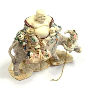 Vintage Buddha Cow Decor Statue Figure Religious Wealth Happiness Luck Gift - Picture 1 of 9