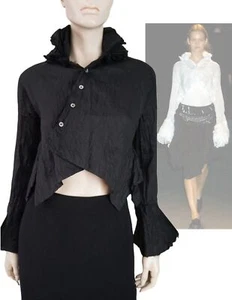 JUNYA WATANABE S/S 2005 sz S Cropped Ruffled Hanky Hem Black Cotton Blouse Shirt - Picture 1 of 6