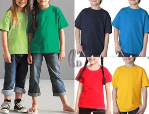 AU SELLER Kids Unisex 100% Cotton Plain Basic Short Sleeve T-Shirt Top Tee kt001 - Picture 1 of 28